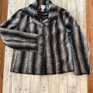 VTG Chico's Textured Black and Gray STRIPED button up jacket woman’s size 1